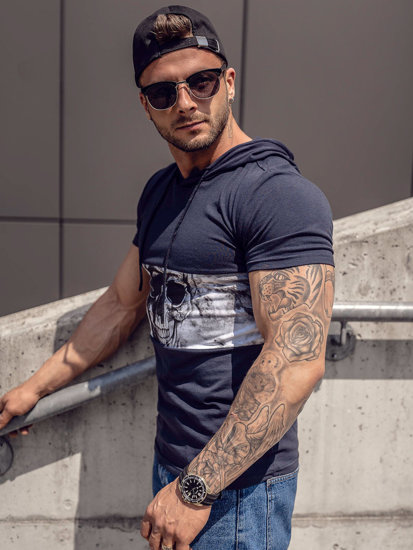 Bolf Herren Baumwoll T-Shirt mit Kapuze Dunkelblau  8T971A