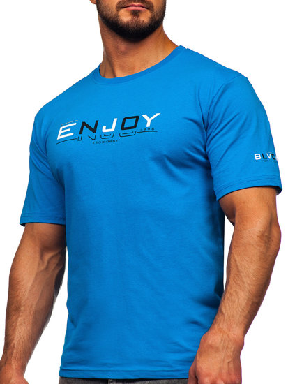 Bolf Herren Baumwoll T-Shirt mit Motiv Azurblau  14739