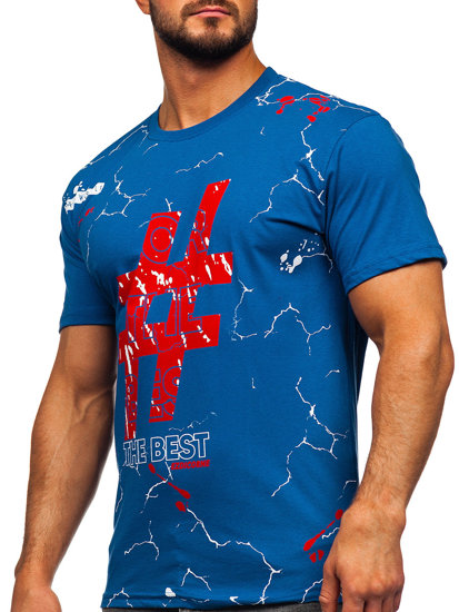 Bolf Herren Baumwoll T-Shirt mit Motiv Blau  14728