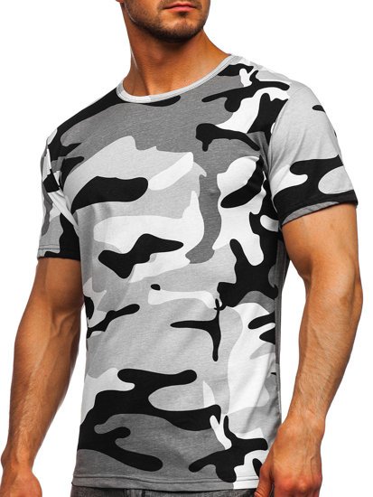 Bolf Herren Baumwoll T-Shirt mit Motiv Camo Hellgrau  14930