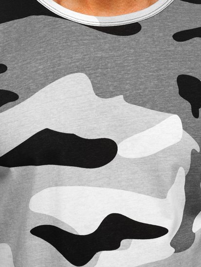 Bolf Herren Baumwoll T-Shirt mit Motiv Camo Hellgrau  14930