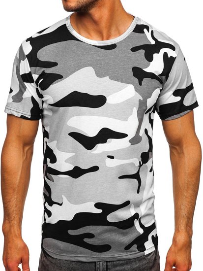 Bolf Herren Baumwoll T-Shirt mit Motiv Camo Hellgrau  14930