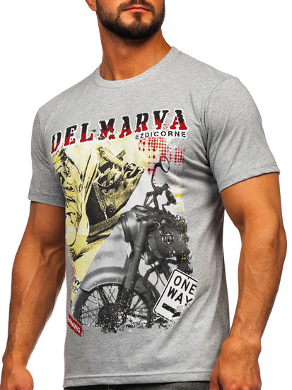 Bolf Herren Baumwoll T-Shirt mit Motiv Grau  143008