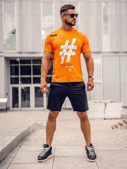 Bolf Herren Baumwoll T-Shirt mit Motiv Orange  14728