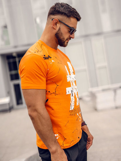 Bolf Herren Baumwoll T-Shirt mit Motiv Orange  14728