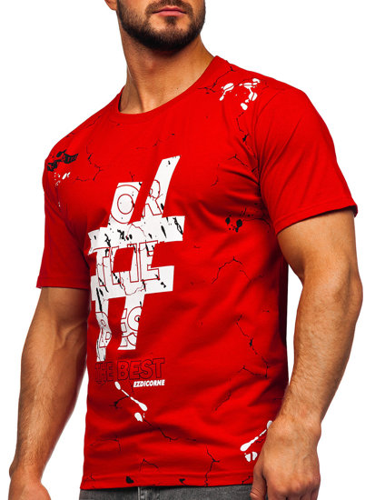 Bolf Herren Baumwoll T-Shirt mit Motiv Rot  14728