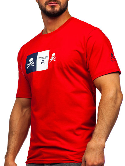 Bolf Herren Baumwoll T-Shirt mit Motiv Rot  14784