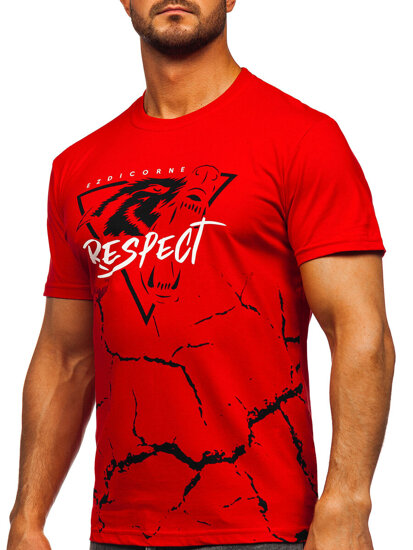 Bolf Herren Baumwoll T-Shirt mit Motiv Rot  5035