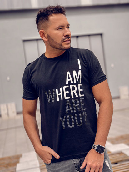 Bolf Herren Baumwoll T-Shirt mit Motiv Schwarz 0404TA