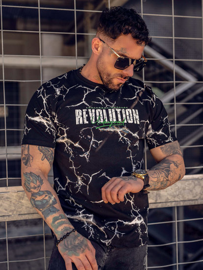 Bolf Herren Baumwoll T-Shirt mit Motiv Schwarz  14717A