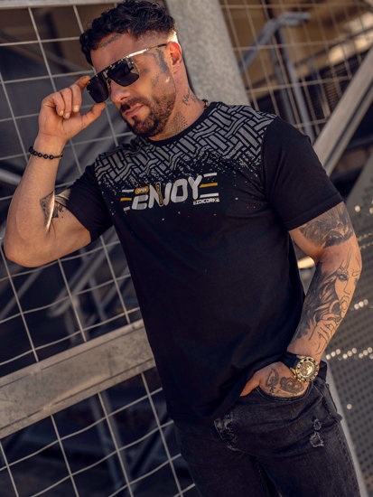 Bolf Herren Baumwoll T-Shirt mit Motiv Schwarz  14720A