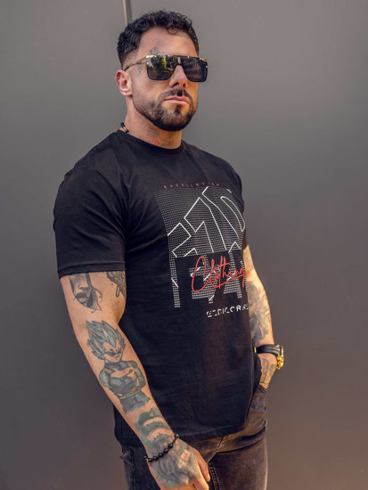 Bolf Herren Baumwoll T-Shirt mit Motiv Schwarz  14748A