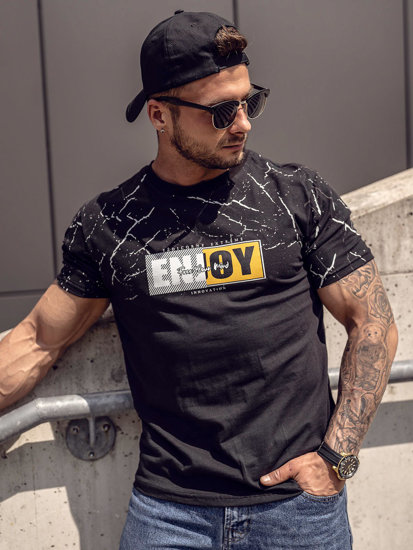 Bolf Herren Baumwoll T-Shirt mit Motiv Schwarz  147737A