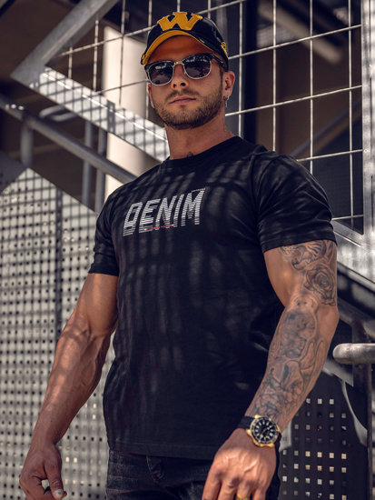 Bolf Herren Baumwoll T-Shirt mit Motiv Schwarz  14787