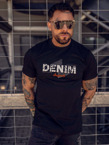 Bolf Herren Baumwoll T-Shirt mit Motiv Schwarz  14791A