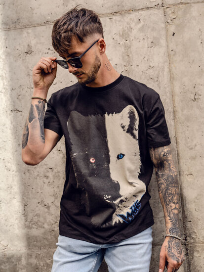 Bolf Herren Baumwoll T-Shirt mit Motiv Schwarz  14800