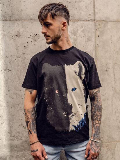 Bolf Herren Baumwoll T-Shirt mit Motiv Schwarz  14800