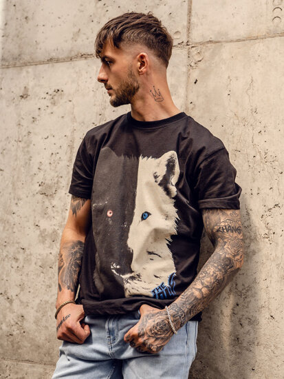 Bolf Herren Baumwoll T-Shirt mit Motiv Schwarz  14800