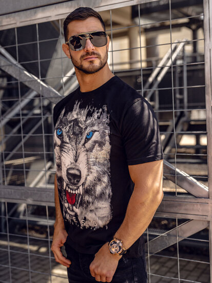 Bolf Herren Baumwoll T-Shirt mit Motiv Schwarz  14801A