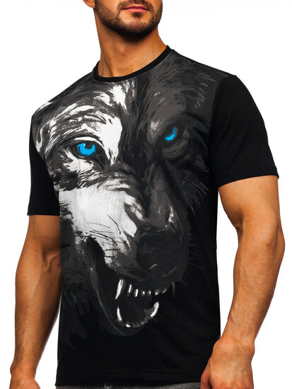 Bolf Herren Baumwoll T-Shirt mit Motiv Schwarz  5041