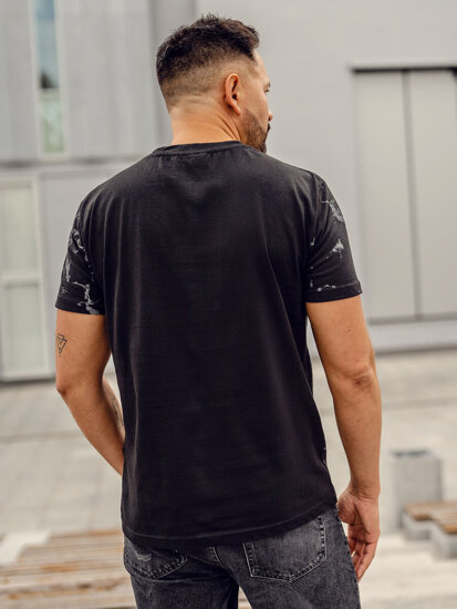 Bolf Herren Baumwoll T-Shirt mit Motiv Schwarz 627A-1