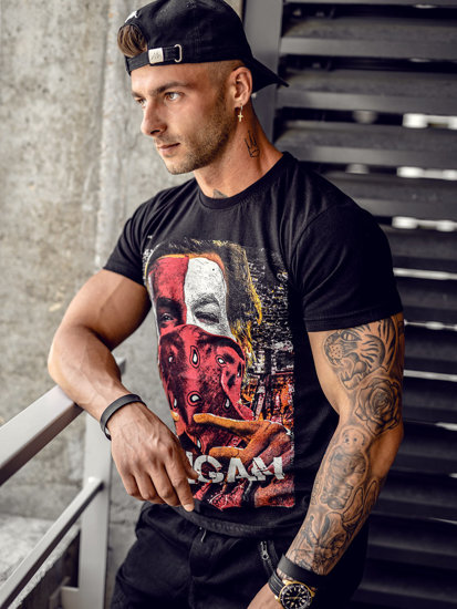 Bolf Herren Baumwoll T-Shirt mit Motiv Schwarz  CMR18A