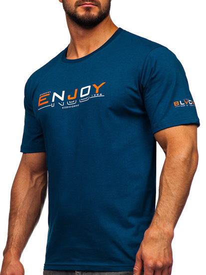 Bolf Herren Baumwoll T-Shirt mit Motiv Schwarzblau