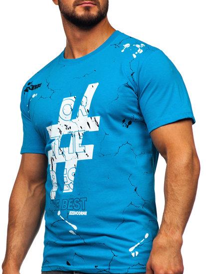 Bolf Herren Baumwoll T-Shirt mit Motiv Türkis  14728