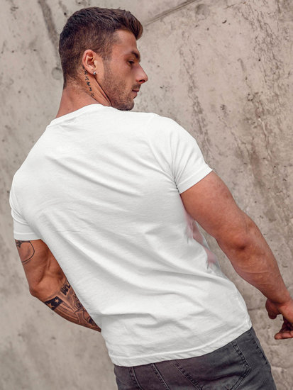 Bolf Herren Baumwoll T-Shirt mit Motiv Weiß  0404TA