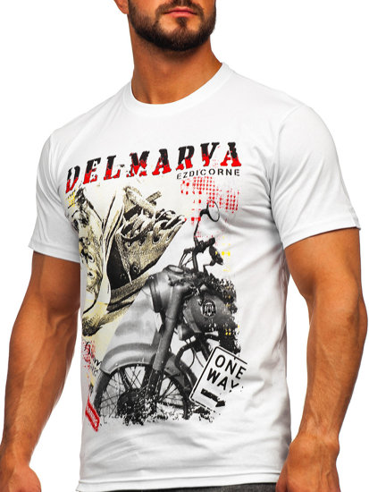 Bolf Herren Baumwoll T-Shirt mit Motiv Weiß  143008