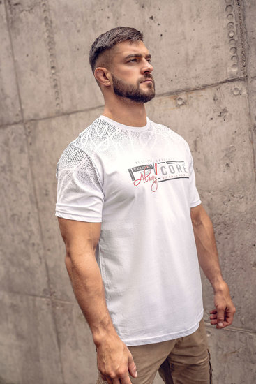 Bolf Herren Baumwoll T-Shirt mit Motiv Weiß 14710A