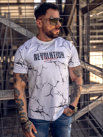 Bolf Herren Baumwoll T-Shirt mit Motiv Weiß  14717A