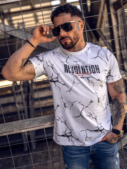 Bolf Herren Baumwoll T-Shirt mit Motiv Weiß  14717A