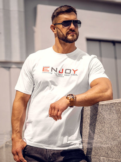 Bolf Herren Baumwoll T-Shirt mit Motiv Weiß  14739A