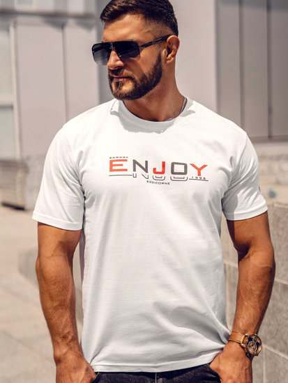 Bolf Herren Baumwoll T-Shirt mit Motiv Weiß  14739A