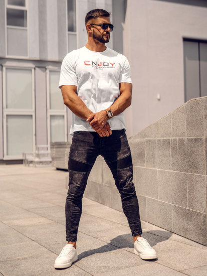 Bolf Herren Baumwoll T-Shirt mit Motiv Weiß  14739A