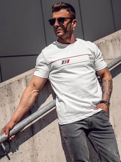 Bolf Herren Baumwoll T-Shirt mit Motiv Weiß  14772A