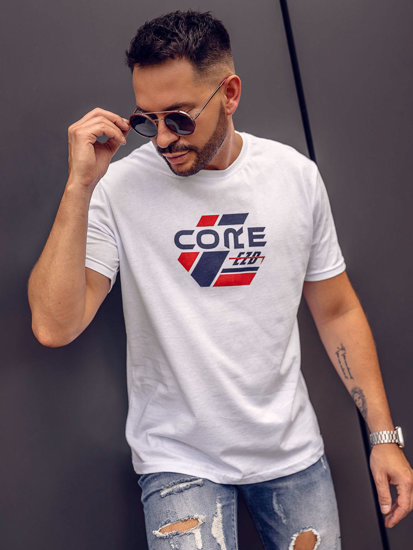 Bolf Herren Baumwoll T-Shirt mit Motiv Weiß 14782A