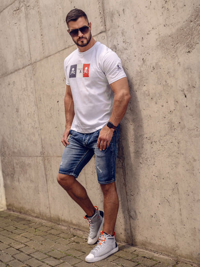 Bolf Herren Baumwoll T-Shirt mit  Motiv Weiß  14784A