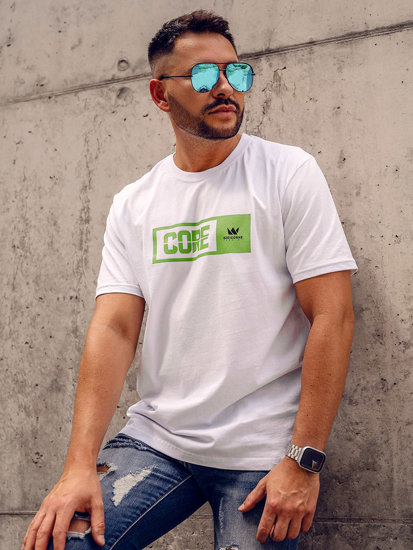 Bolf Herren Baumwoll T-Shirt mit Motiv Weiß  14790A