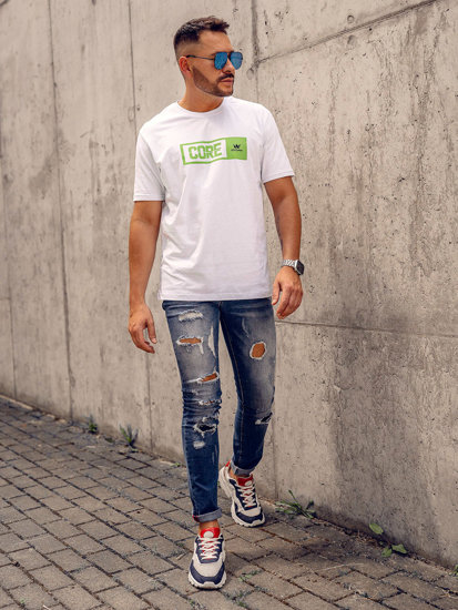 Bolf Herren Baumwoll T-Shirt mit Motiv Weiß  14790A