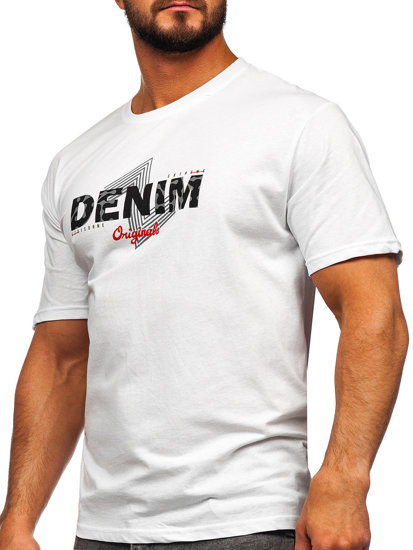 Bolf Herren Baumwoll T-Shirt mit Motiv Weiß  14791