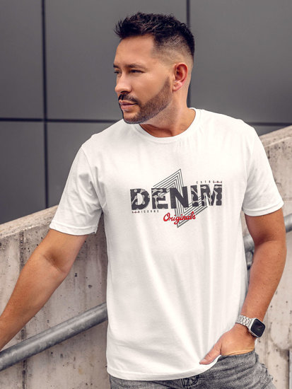 Bolf Herren Baumwoll T-Shirt mit Motiv Weiß 14791A