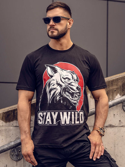 Bolf Herren Baumwoll T-Shirt mit Print Schwarz  143021A