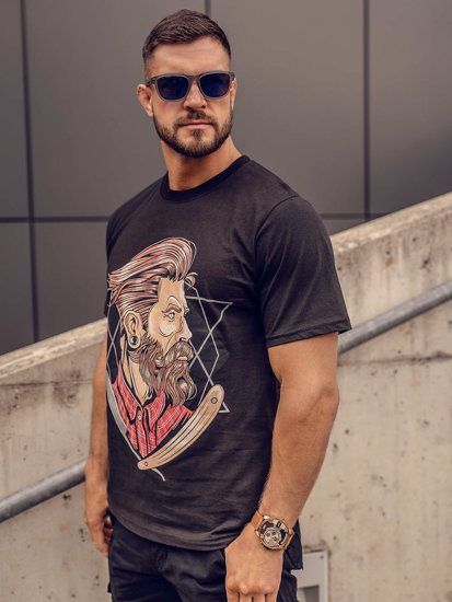 Bolf Herren Baumwoll T-Shirt mit Print Schwarz  143024A