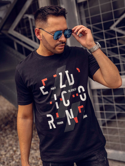 Bolf Herren Baumwoll T-Shirt mit Print Schwarz  14752A