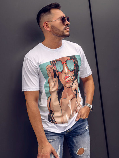 Bolf Herren Baumwoll T-Shirt mit Print Weiß 143019A