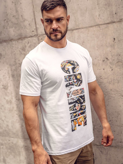 Bolf Herren Baumwoll T-Shirt mit Print Weiß 143023A