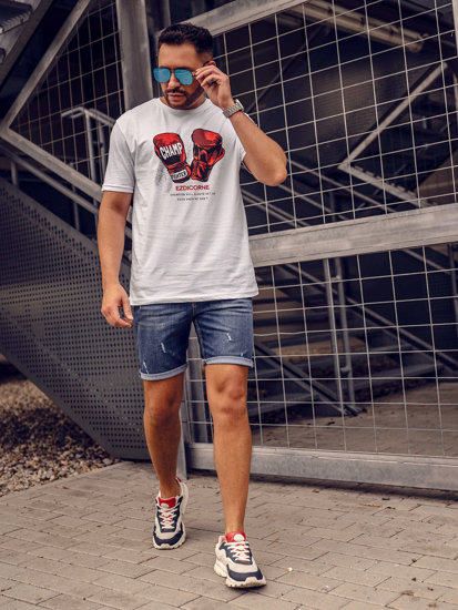 Bolf Herren Baumwoll T-Shirt mit Print Weiß 14751A