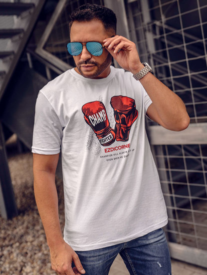 Bolf Herren Baumwoll T-Shirt mit Print Weiß 14751A